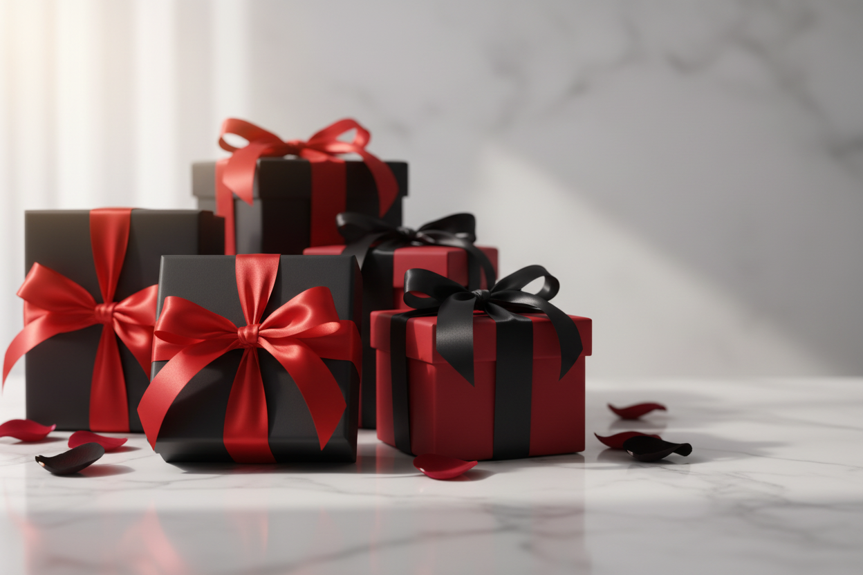 Change the gift boxes to black and red